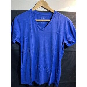 Armani Exchange Men T-shirt Small Blue Short Sleeve V Neck